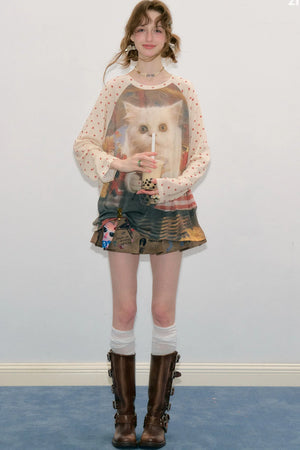 Autumn American Retro Polka Dot T-Shirt