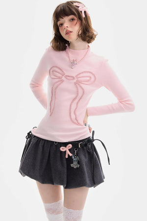 Autumn Bow Slim Knit Shirt