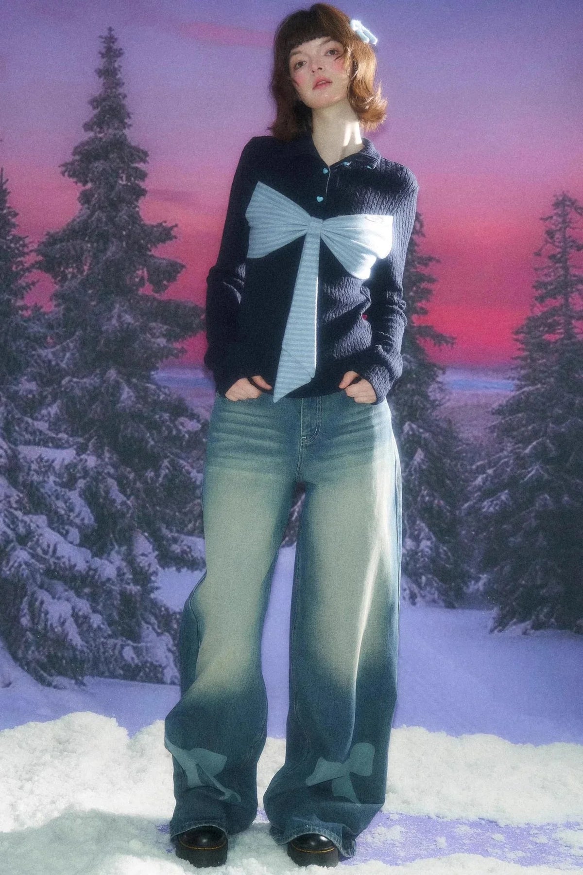 Autumn Bow Turtleneck Knitted Sweater