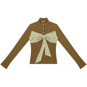 Autumn Bow Turtleneck Knitted Sweater