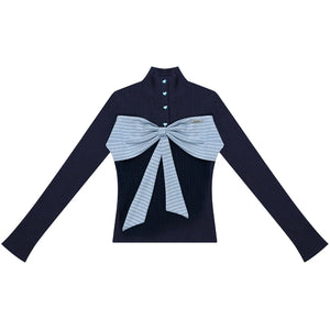 Autumn Bow Turtleneck Knitted Sweater