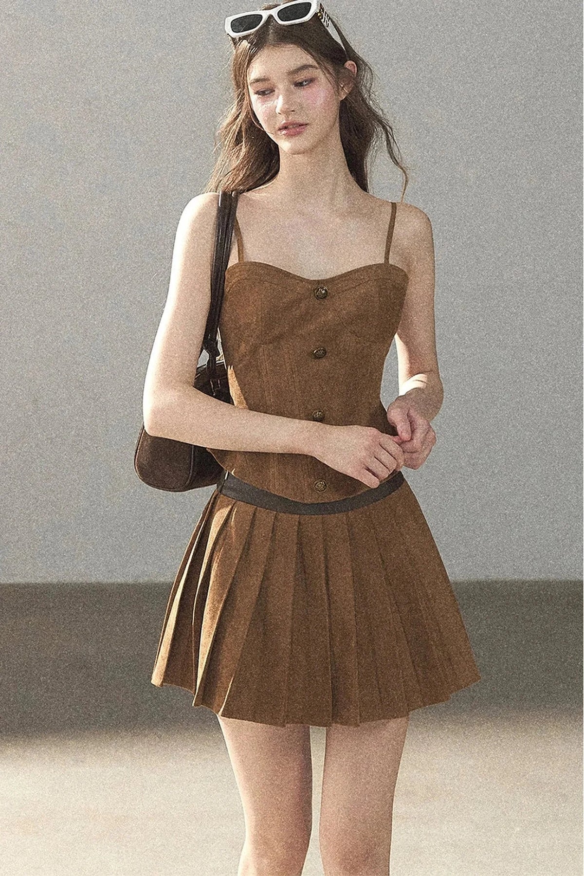 Autumn Coat and Pleated Skirt Three-Piece Set-Up