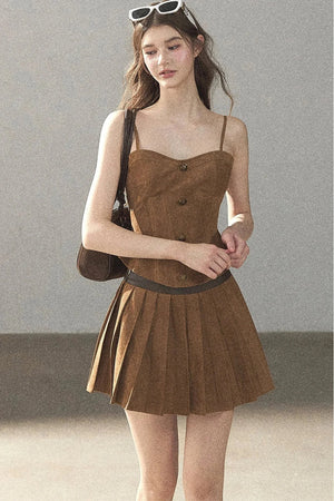 Autumn Coat and Pleated Skirt Three-Piece Set-Up