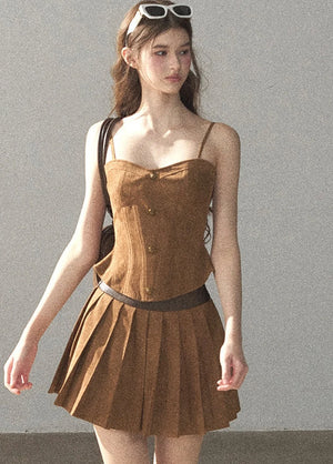 Autumn Coat and Pleated Skirt Three-Piece Set-Up