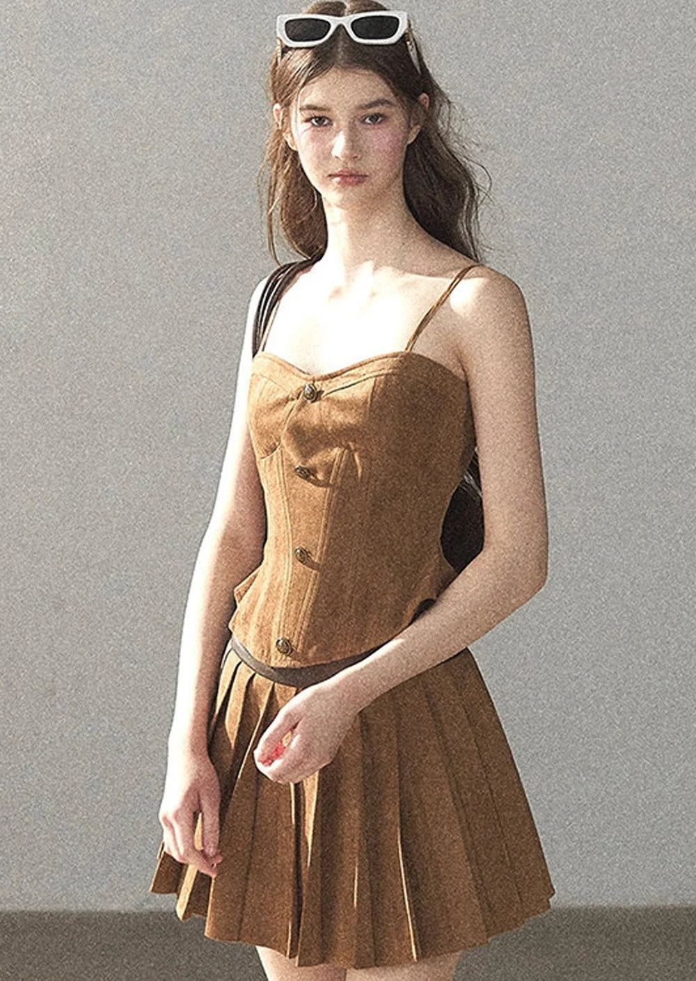 Autumn Coat and Pleated Skirt Three-Piece Set-Up
