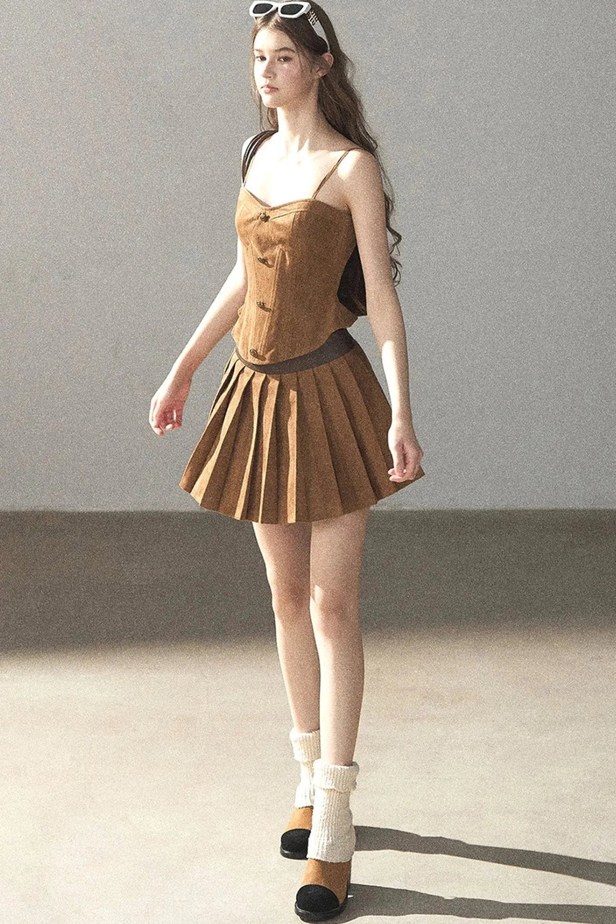 Autumn Coat and Pleated Skirt Three-Piece Set-Up
