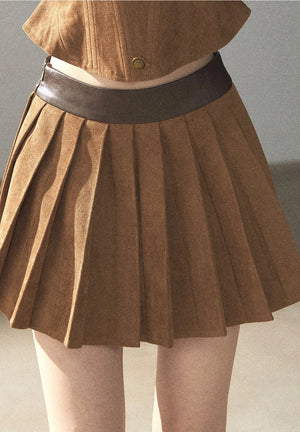Autumn Coat and Pleated Skirt Three-Piece Set-Up