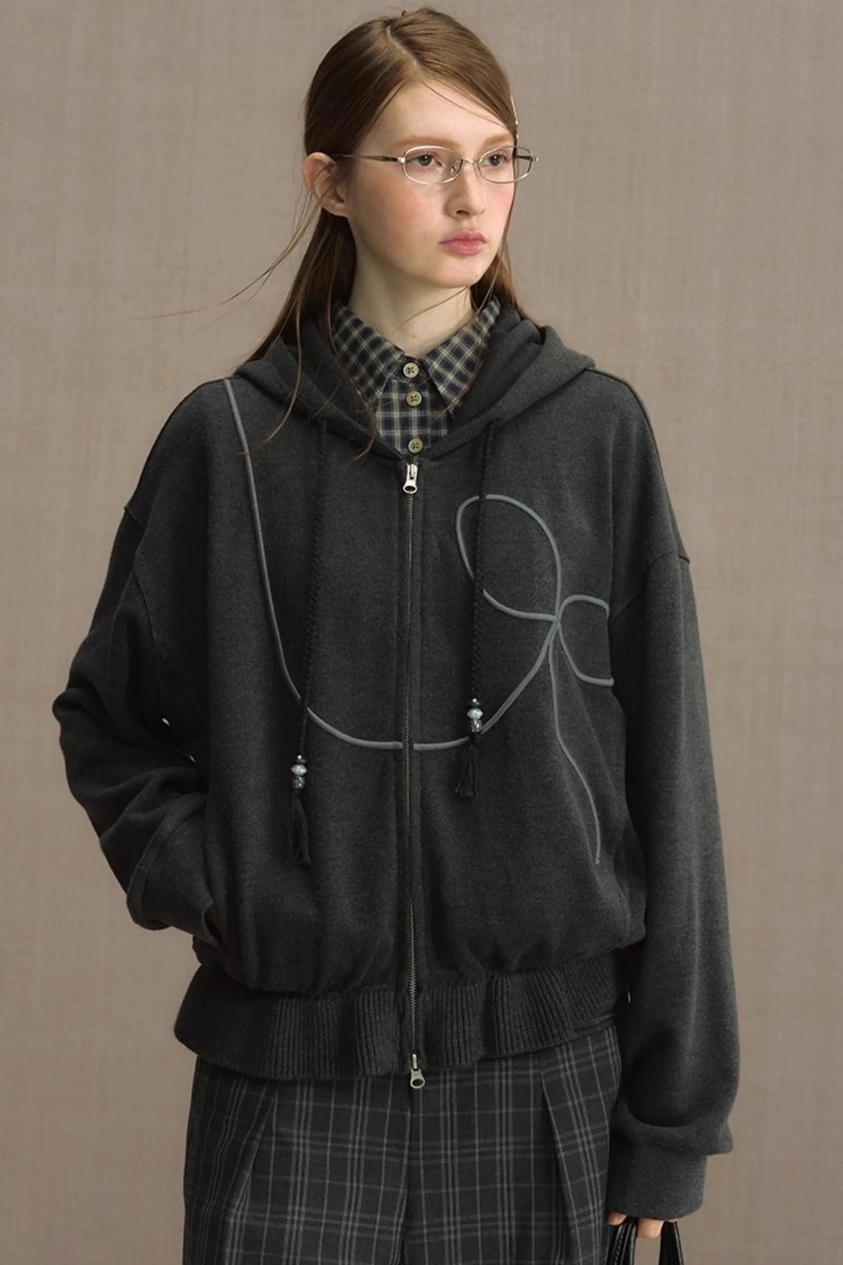 Autumn Gray Hooded Zipper Jacket