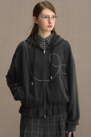 Autumn Gray Hooded Zipper Jacket