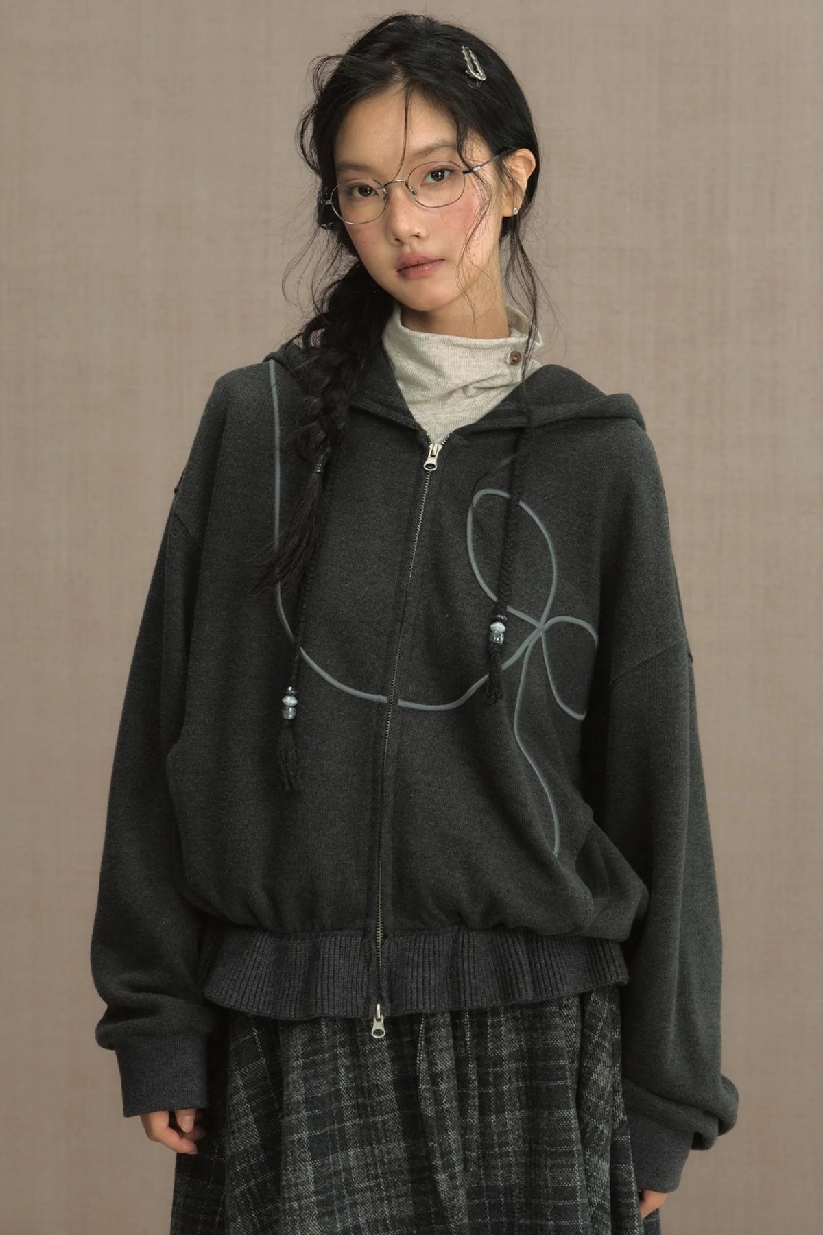 Autumn Gray Hooded Zipper Jacket