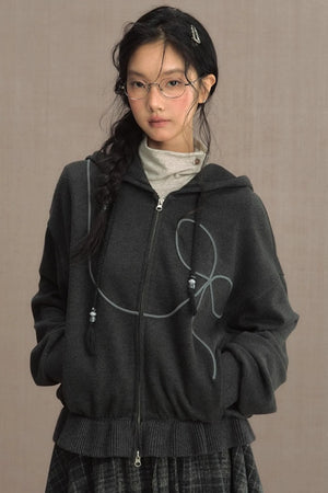 Autumn Gray Hooded Zipper Jacket