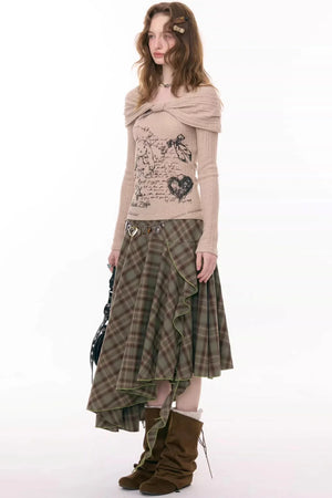 Autumn Plaid Asymmetrical Skirt