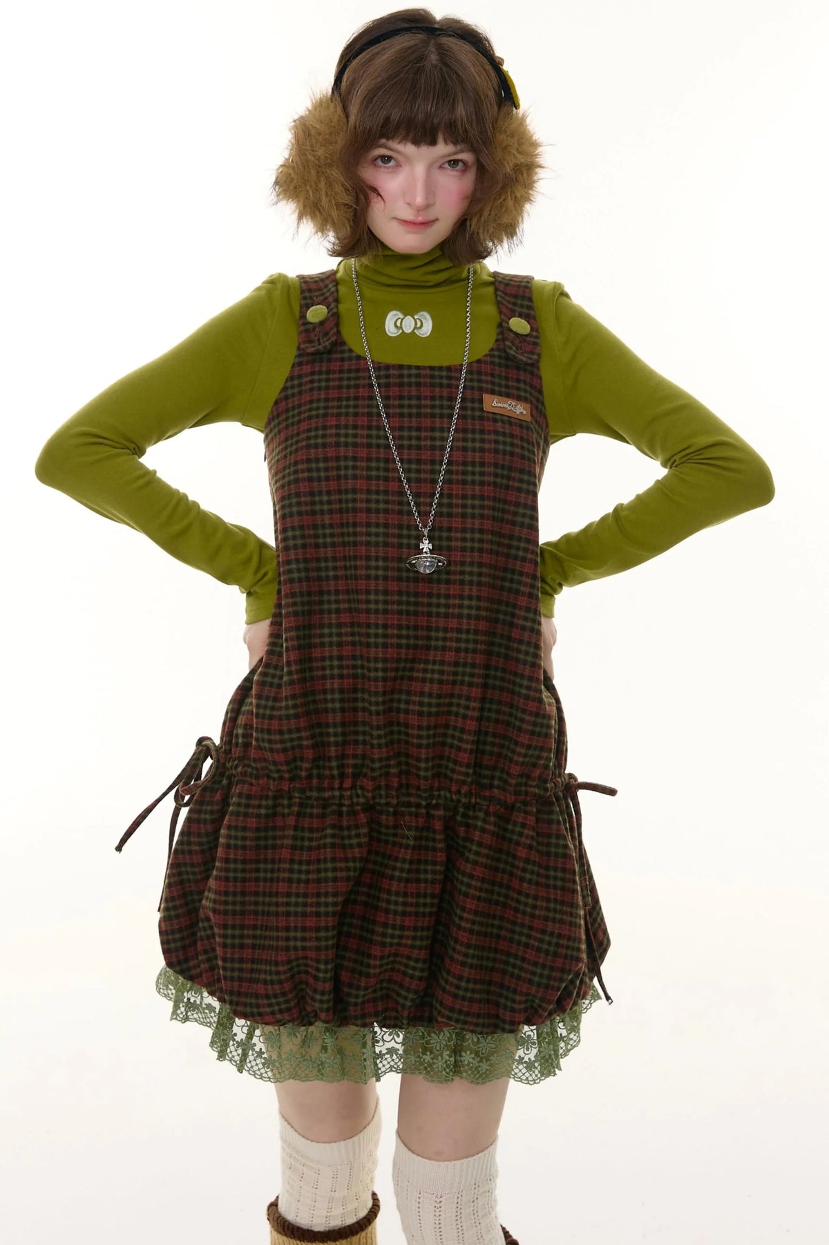 Autumn Retro Lace Plaid Dress