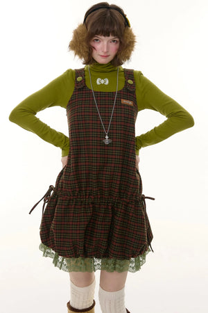 Autumn Retro Lace Plaid Dress