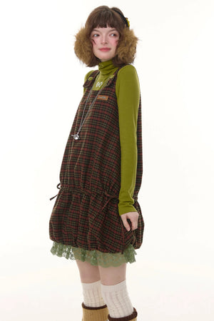 Autumn Retro Lace Plaid Dress