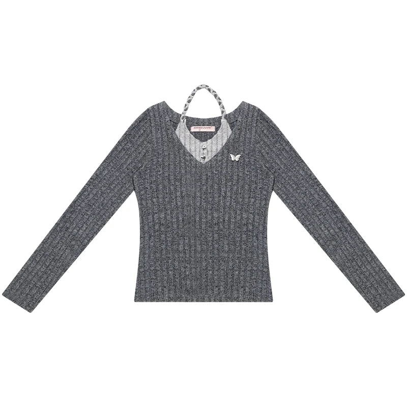 Autumn Slim Halterneck Knit Top