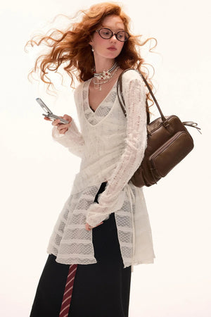 Autumn White Long-Sleeved Blouse Top