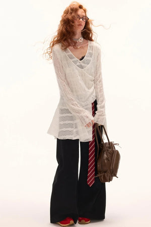 Autumn White Long-Sleeved Blouse Top
