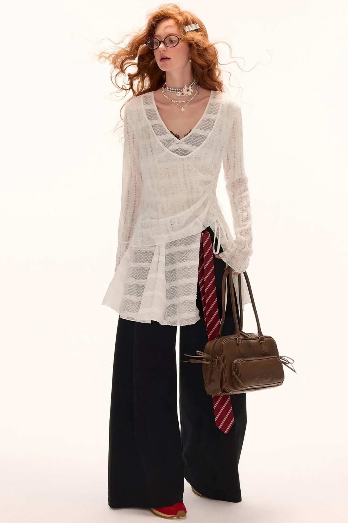 Autumn White Long-Sleeved Blouse Top