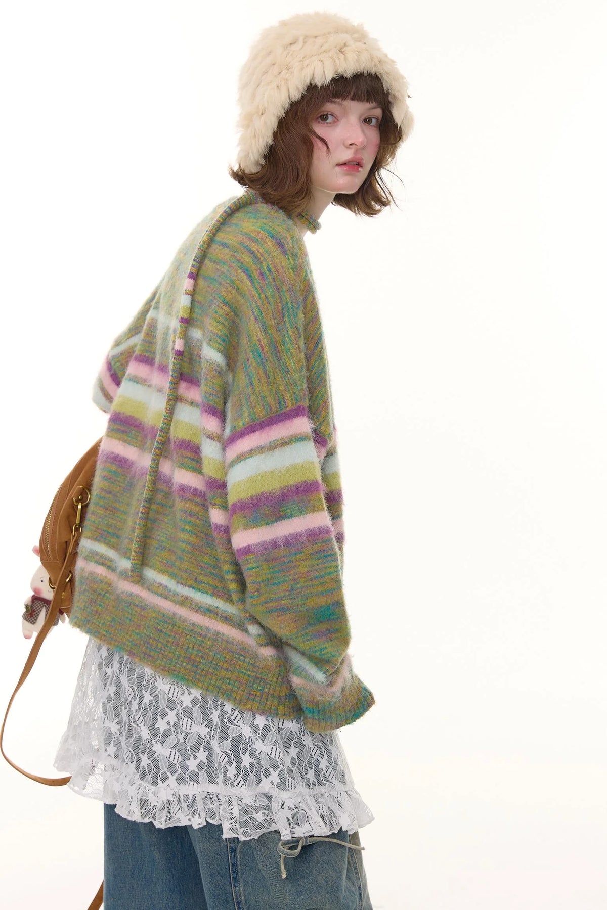 Autumn Winter Color-Blocking Striped V-Neck Sweater