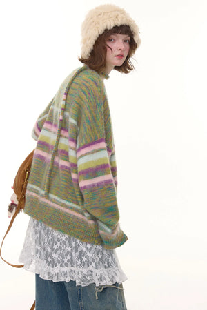 Autumn Winter Color-Blocking Striped V-Neck Sweater