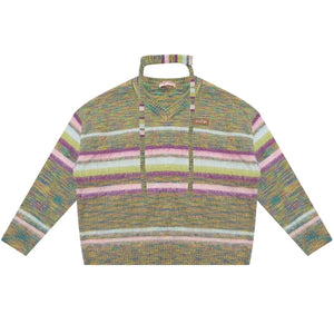 Autumn Winter Color-Blocking Striped V-Neck Sweater