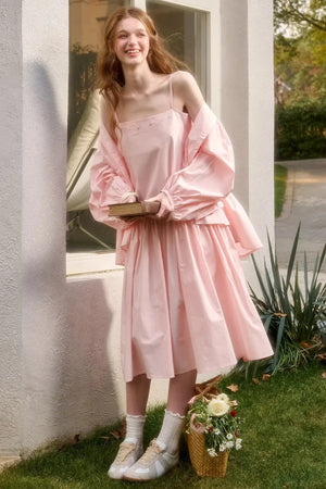 Baby Pink Cotton Dress Set-Up
