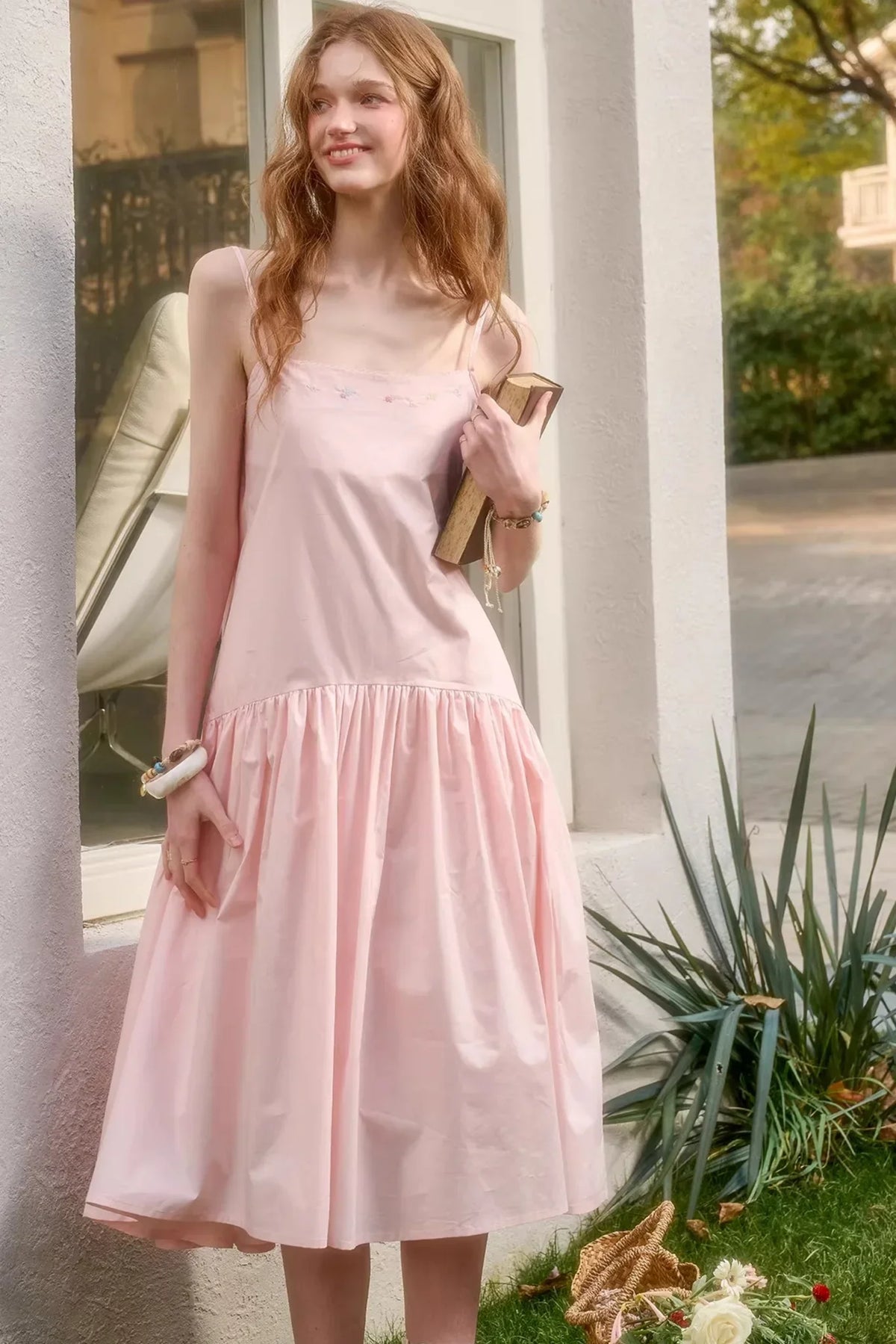 Baby Pink Cotton Dress Set-Up