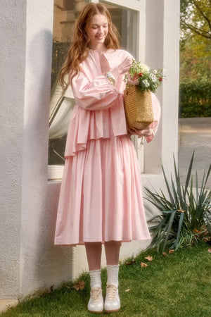 Baby Pink Cotton Dress Set-Up