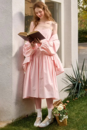 Baby Pink Cotton Dress Set-Up