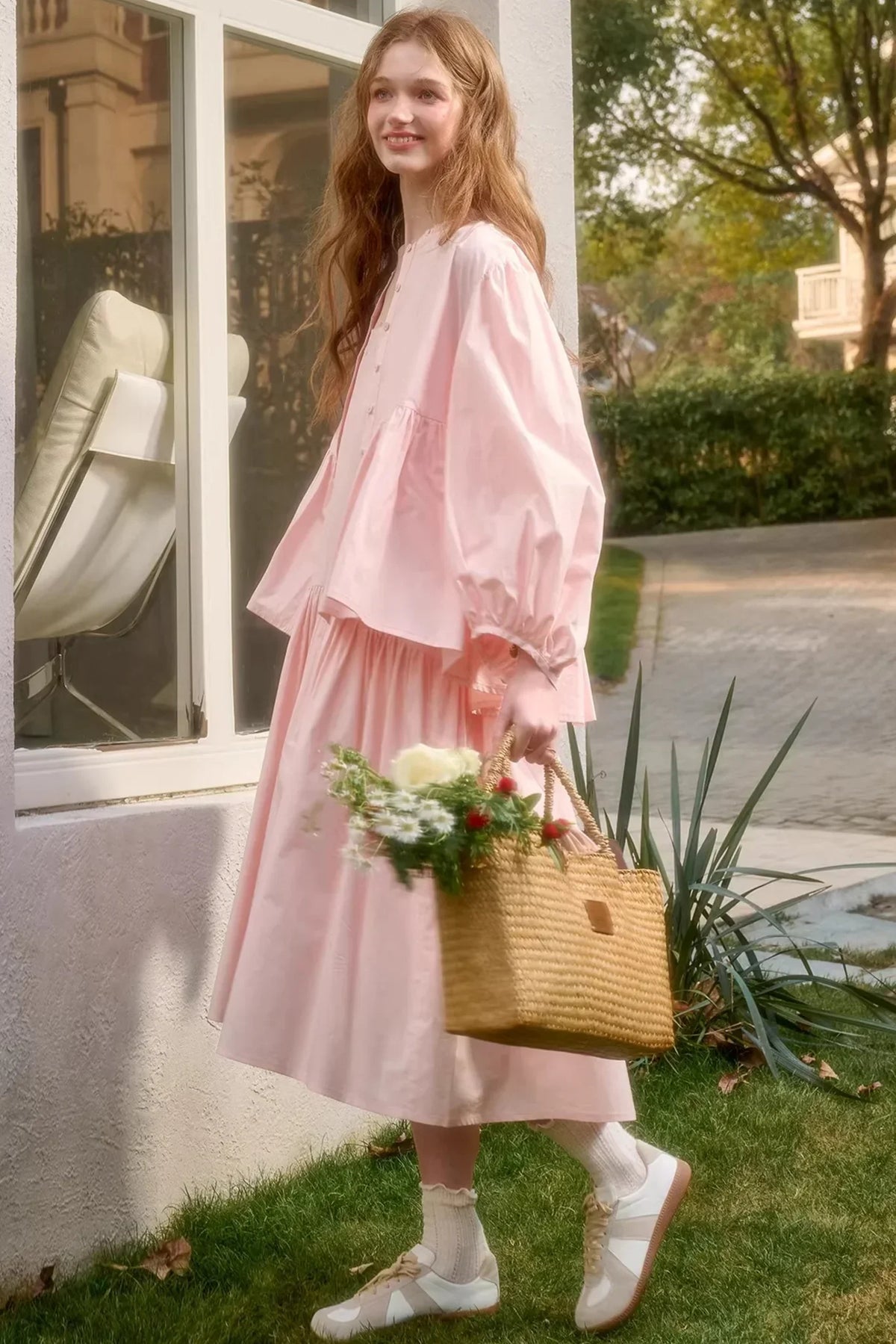 Baby Pink Cotton Dress Set-Up