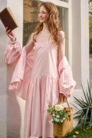 Baby Pink Cotton Dress Set-Up