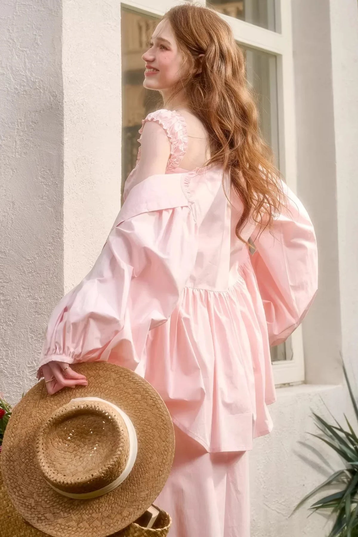Baby Pink Cotton Dress Set-Up