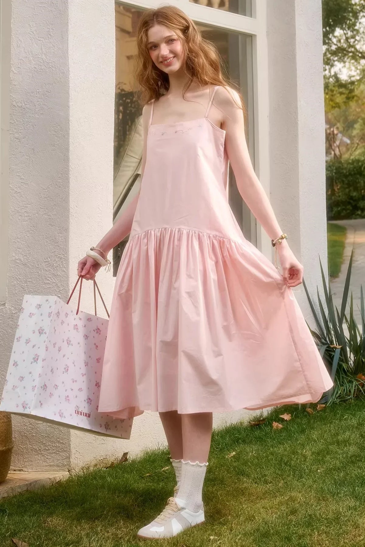 Baby Pink Cotton Dress Set-Up