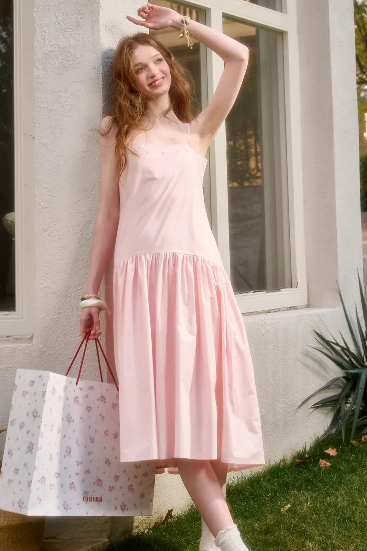 Baby Pink Cotton Dress Set-Up
