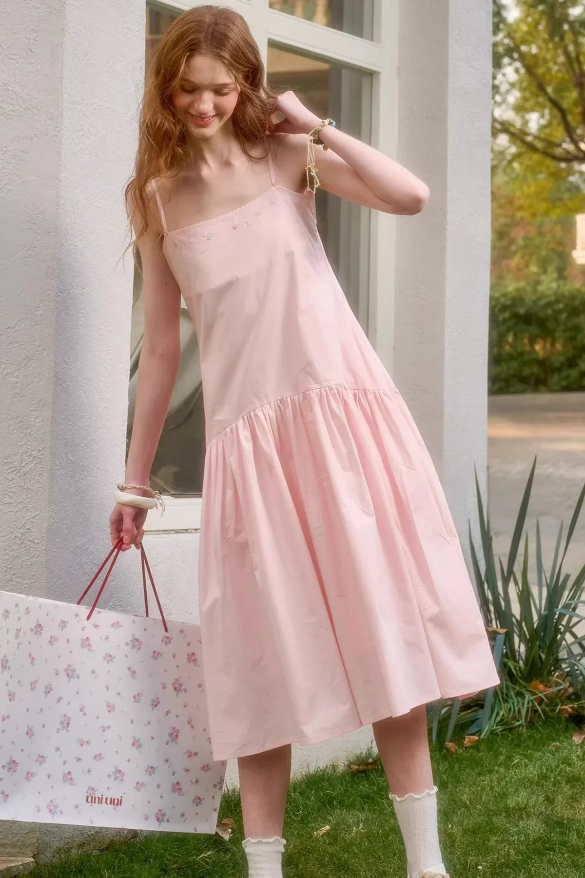 Baby Pink Cotton Dress Set-Up