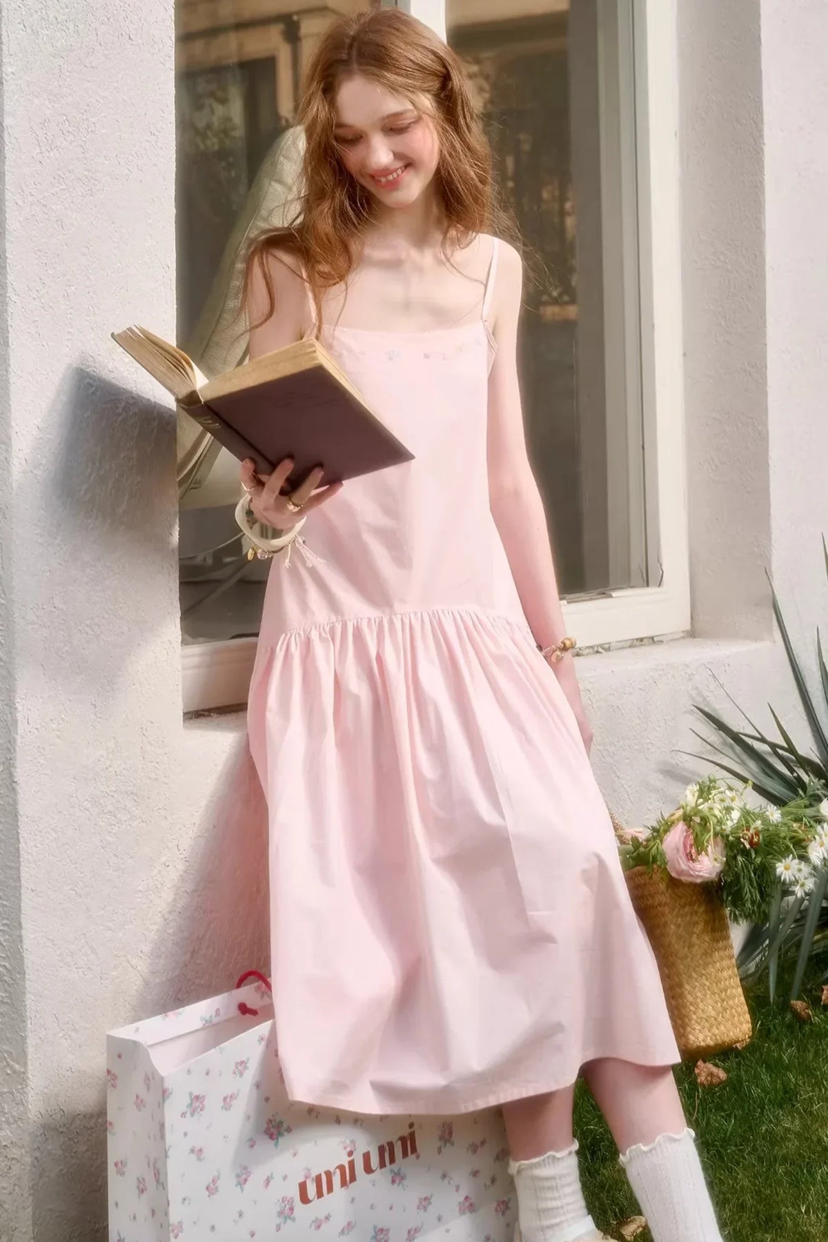 Baby Pink Cotton Dress Set-Up