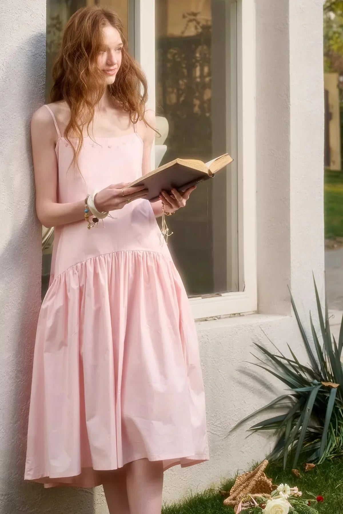 Baby Pink Cotton Dress Set-Up