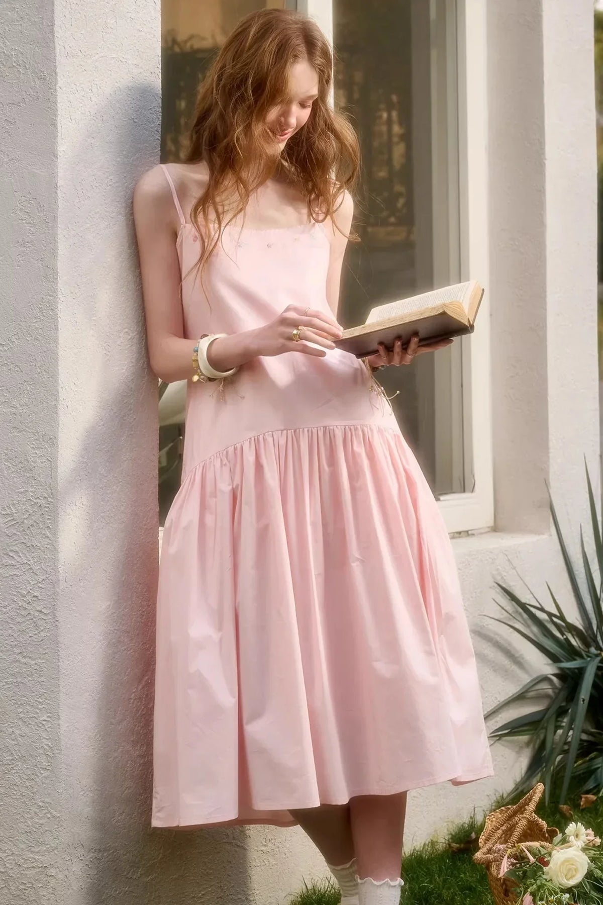 Baby Pink Cotton Dress Set-Up