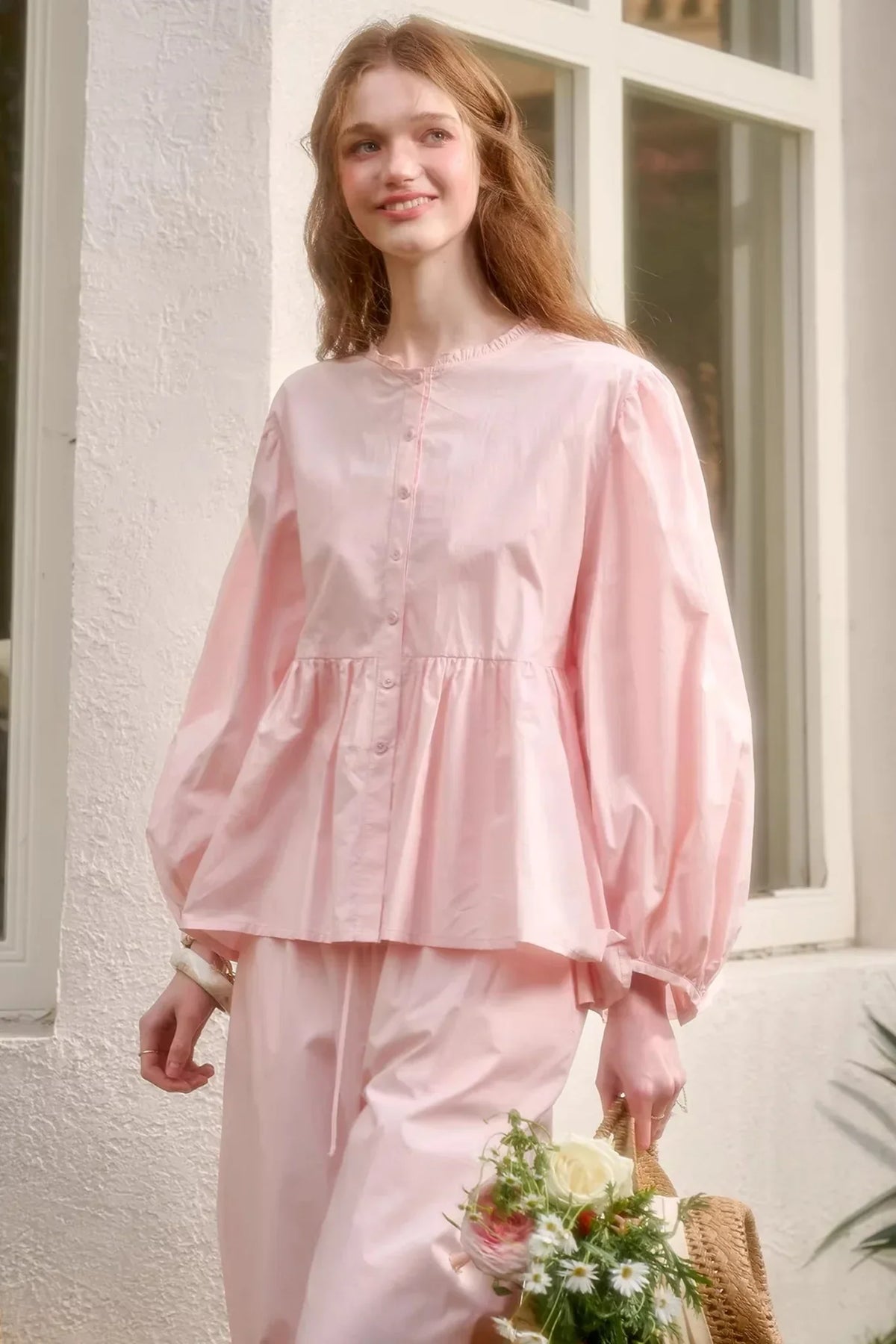 Baby Pink Cotton Dress Set-Up