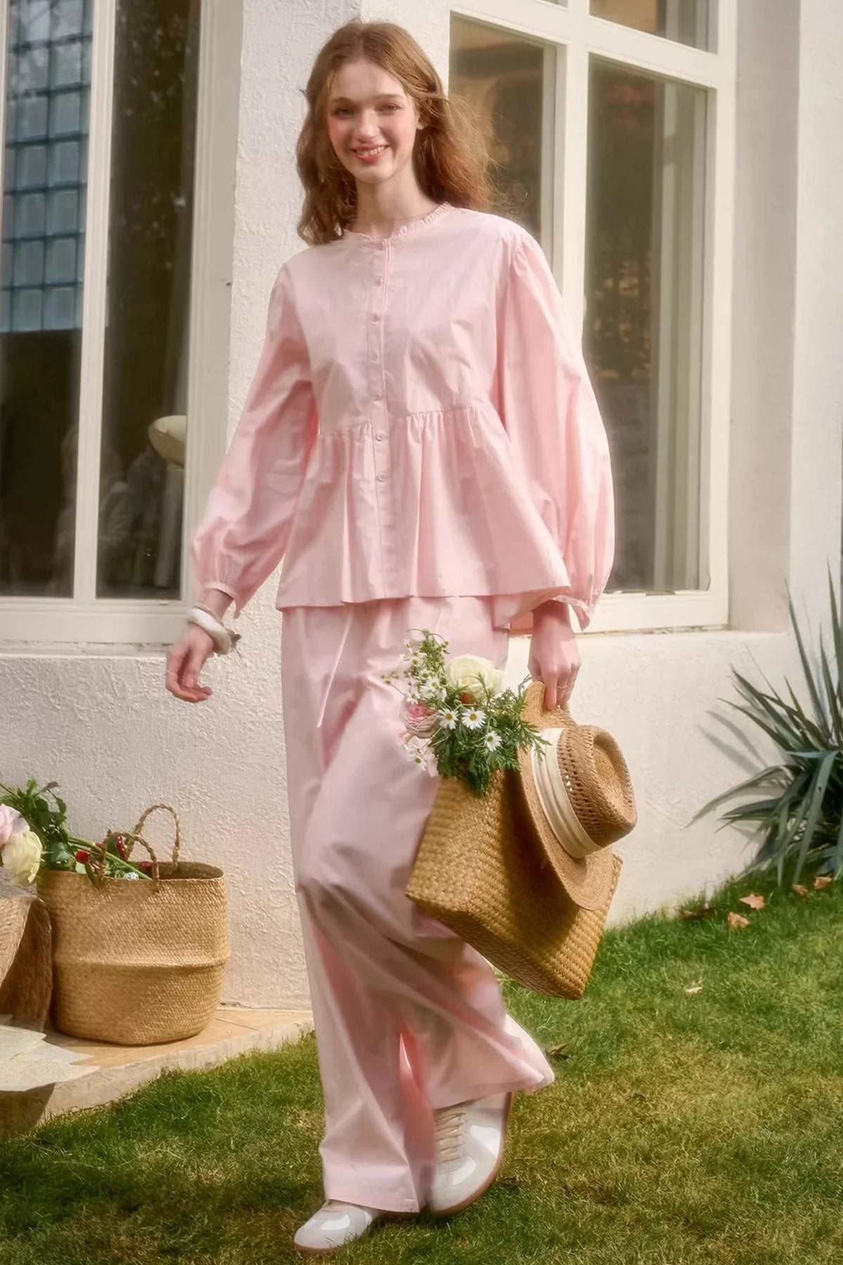 Baby Pink Cotton Dress Set-Up