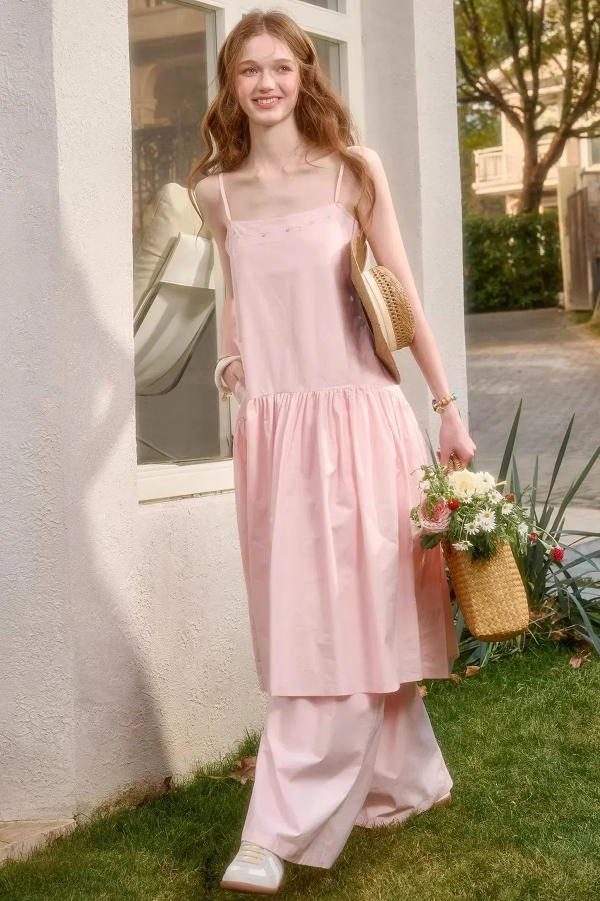 Baby Pink Cotton Dress Set-Up