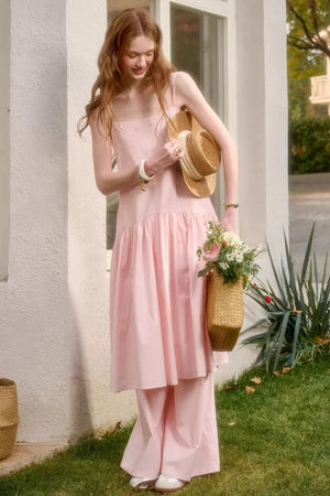 Baby Pink Cotton Dress Set-Up