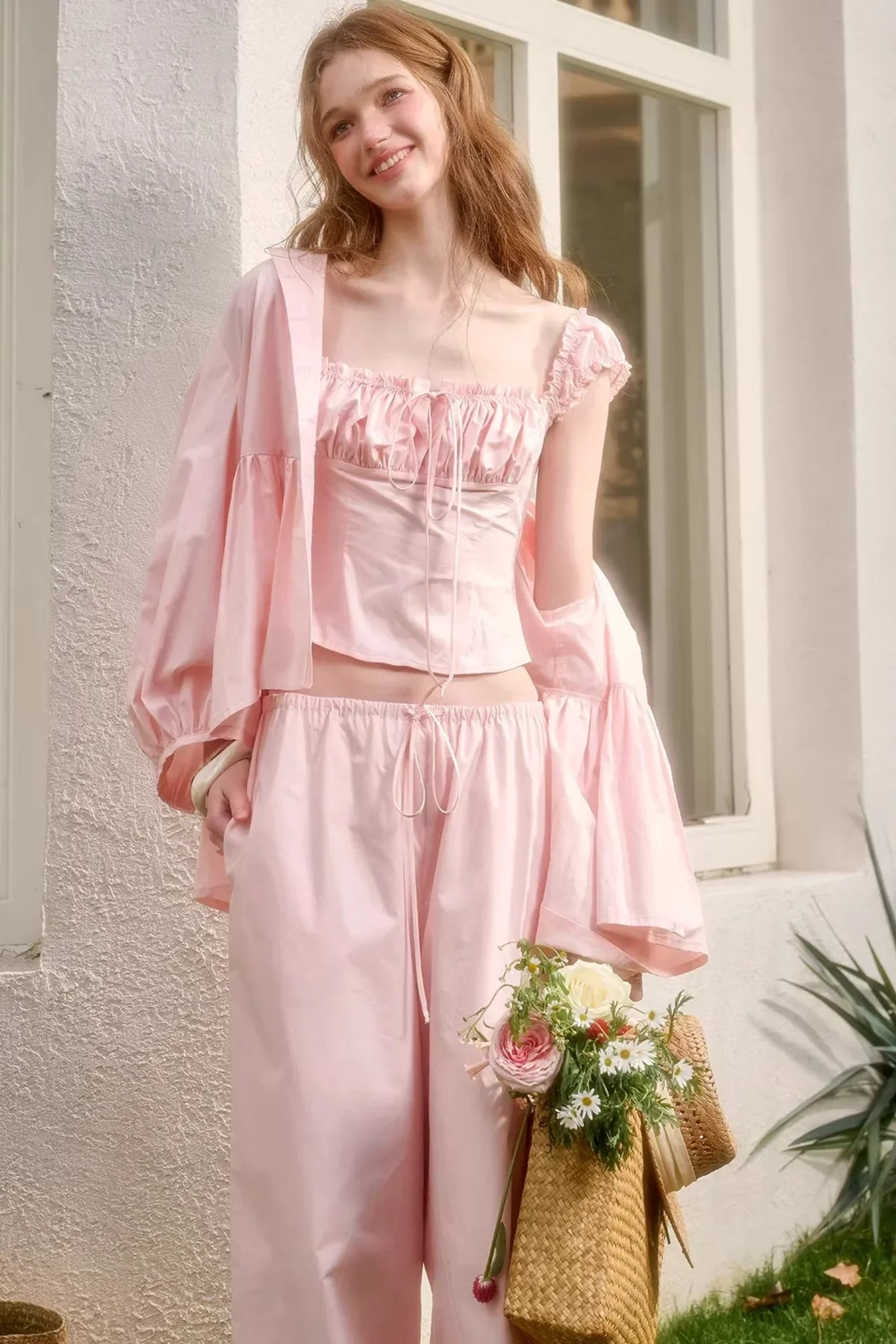 Baby Pink Cotton Dress Set-Up