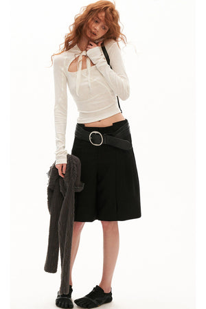 Bamboo Velvet Hollow Out Tie Long Sleeve Top