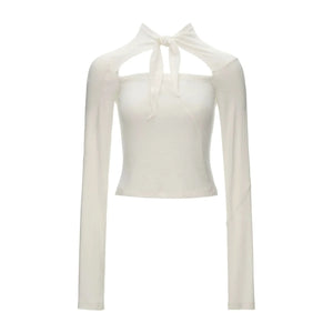 Bamboo Velvet Hollow Out Tie Long Sleeve Top