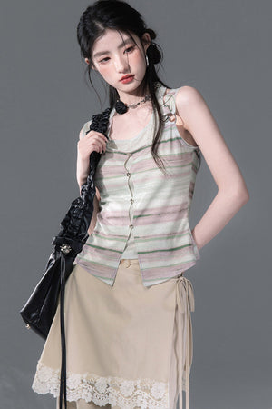 Bamboo Yarn Layered-Look Knitted Camisole Top