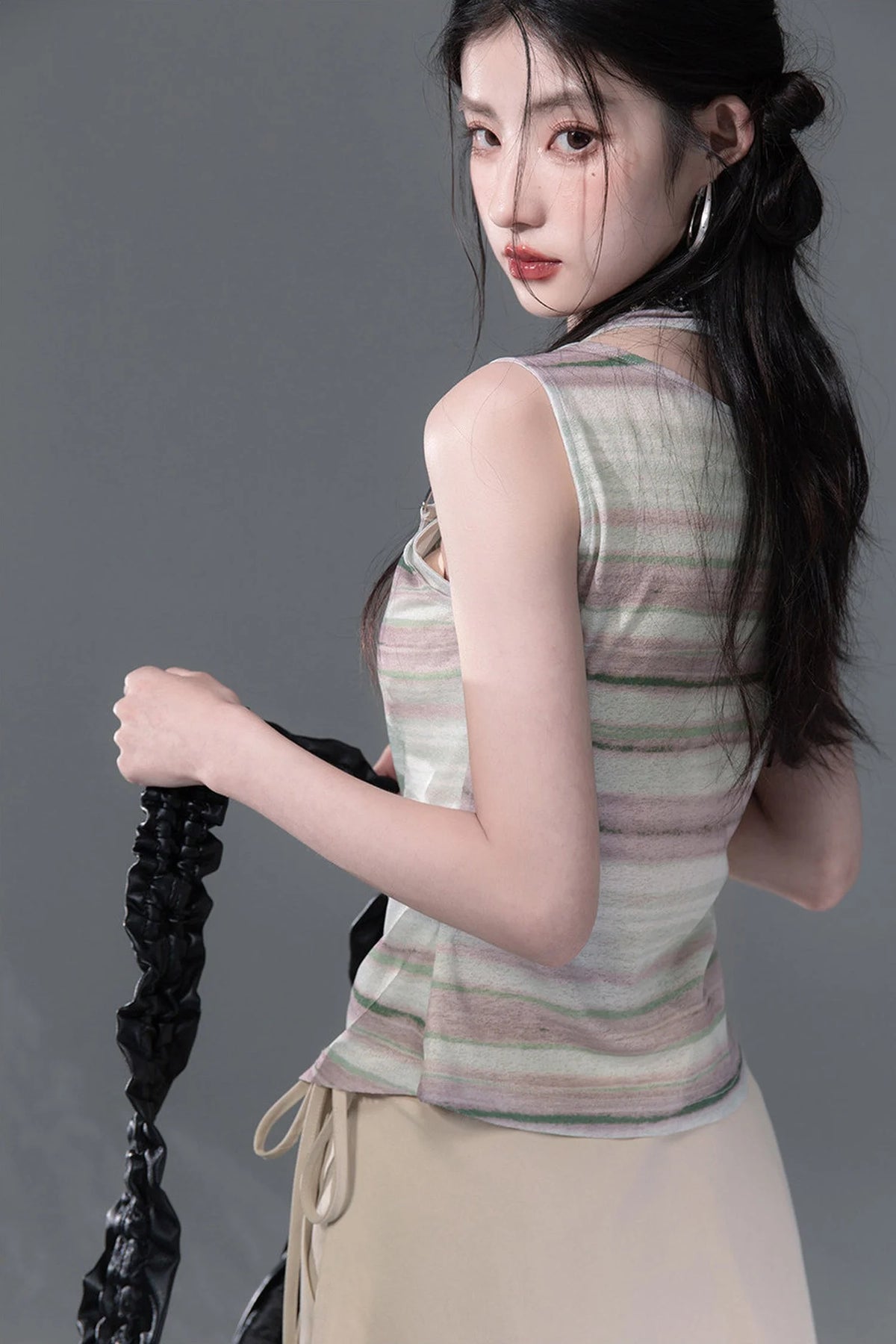 Bamboo Yarn Layered-Look Knitted Camisole Top