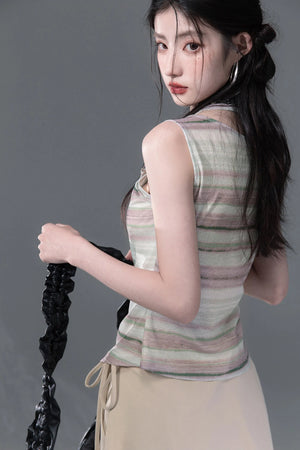 Bamboo Yarn Layered-Look Knitted Camisole Top