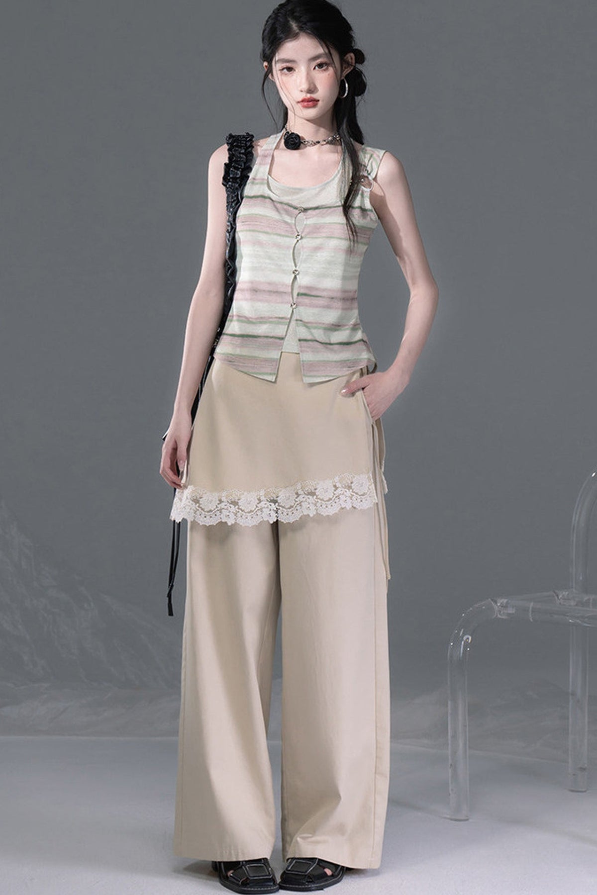 Bamboo Yarn Layered-Look Knitted Camisole Top